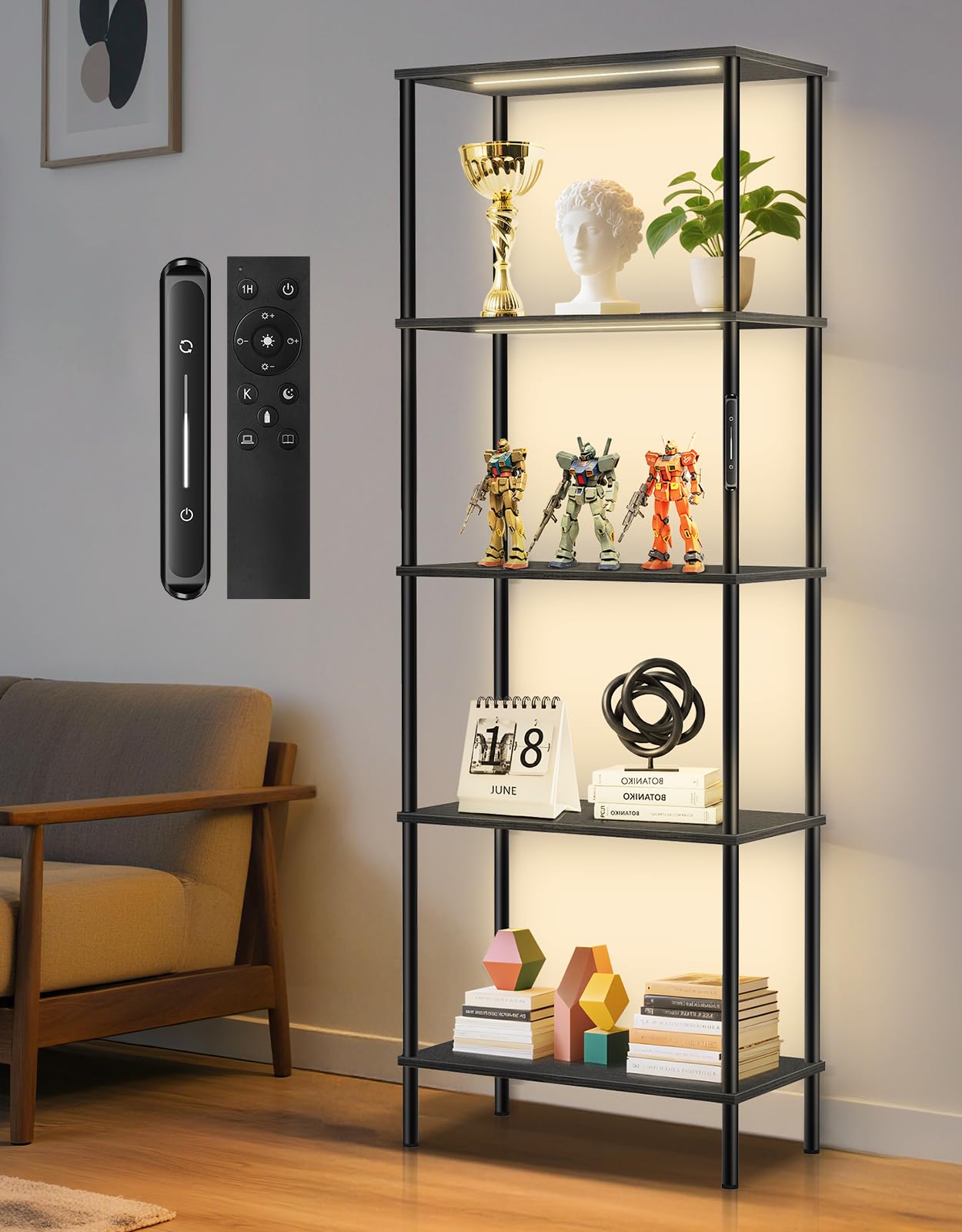 Tall Display Shelves LED Lights Dimmable Remote