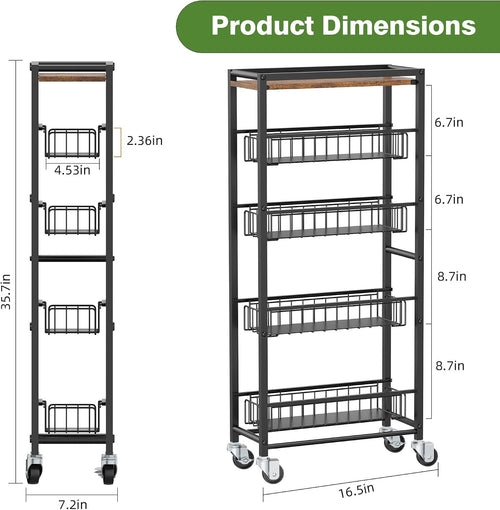 5-Tier Slim Cart with Four Pull Out Baskets