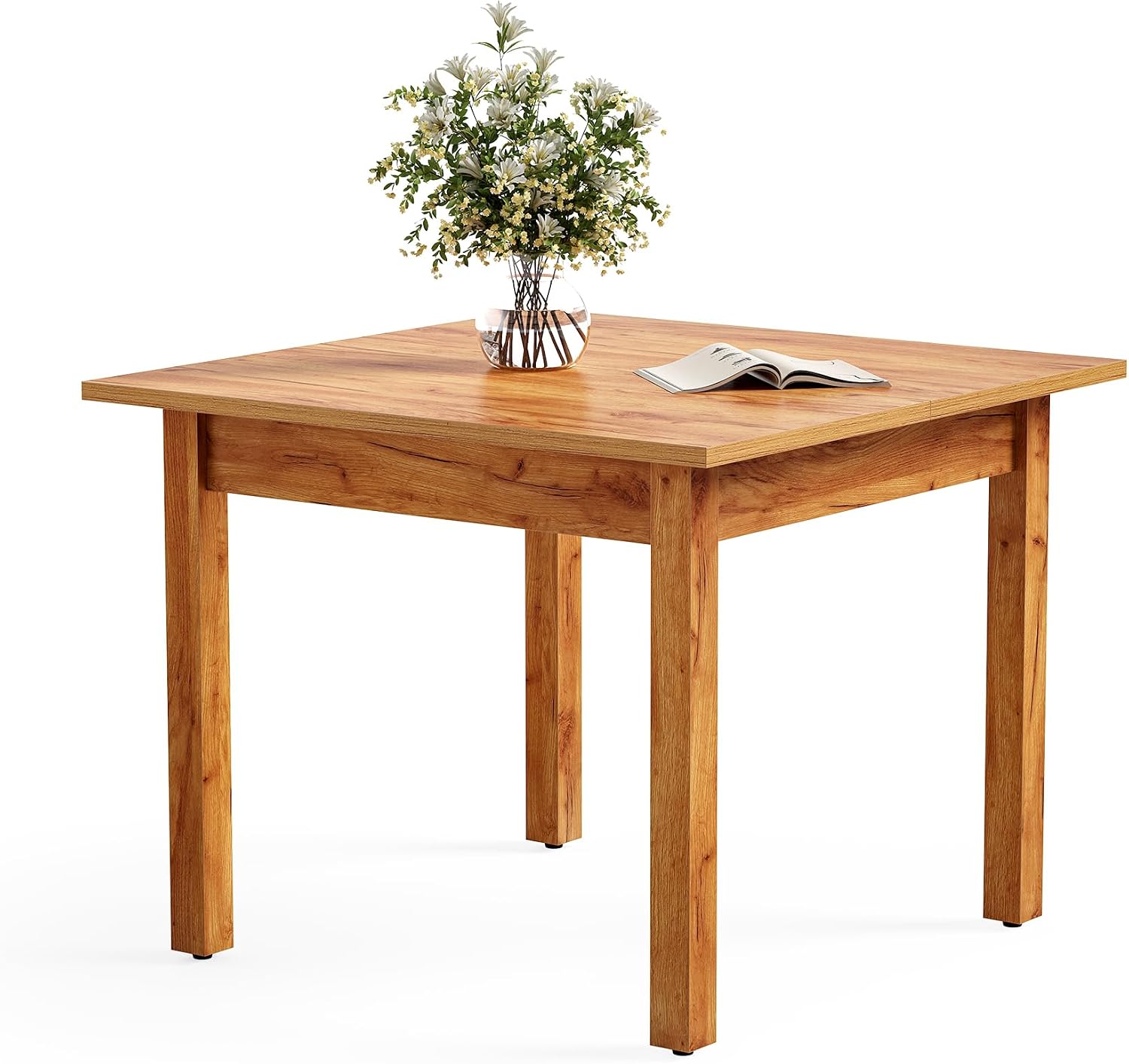 Oak Brown Square Dining Table Seats Four People
