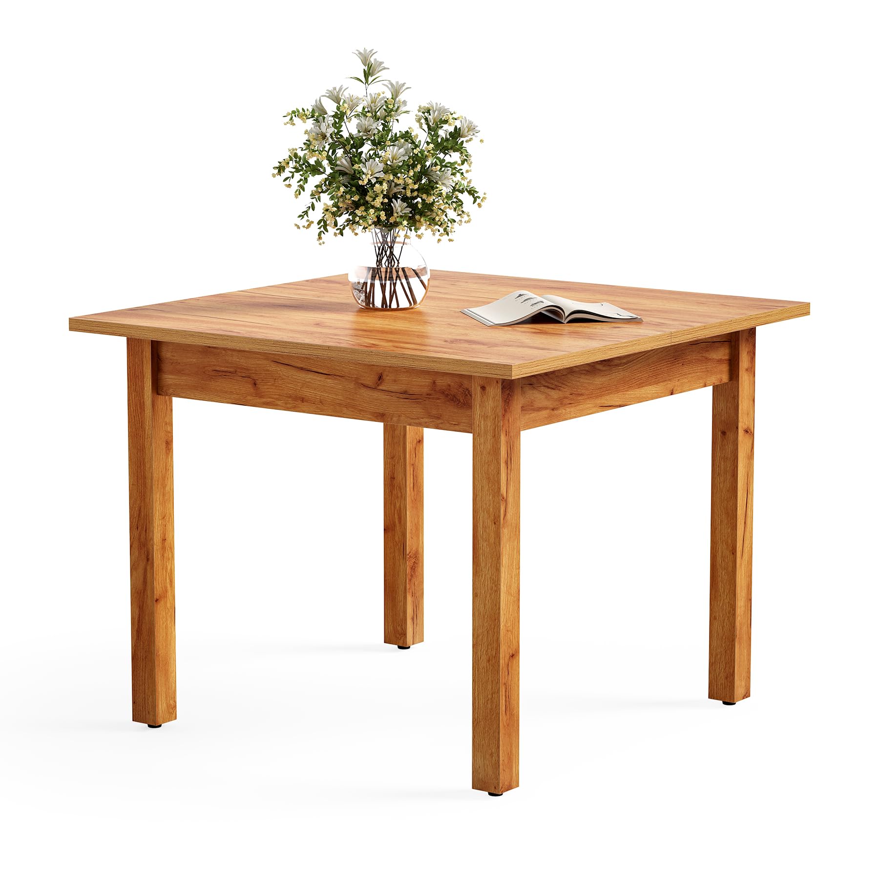 Oak Brown Square Dining Table Seats Four People