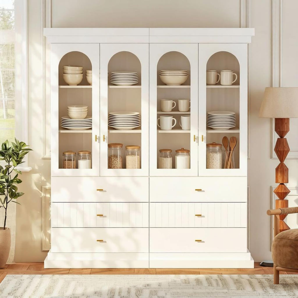 Tall White Arched Cabinet Drawers Gold Handles