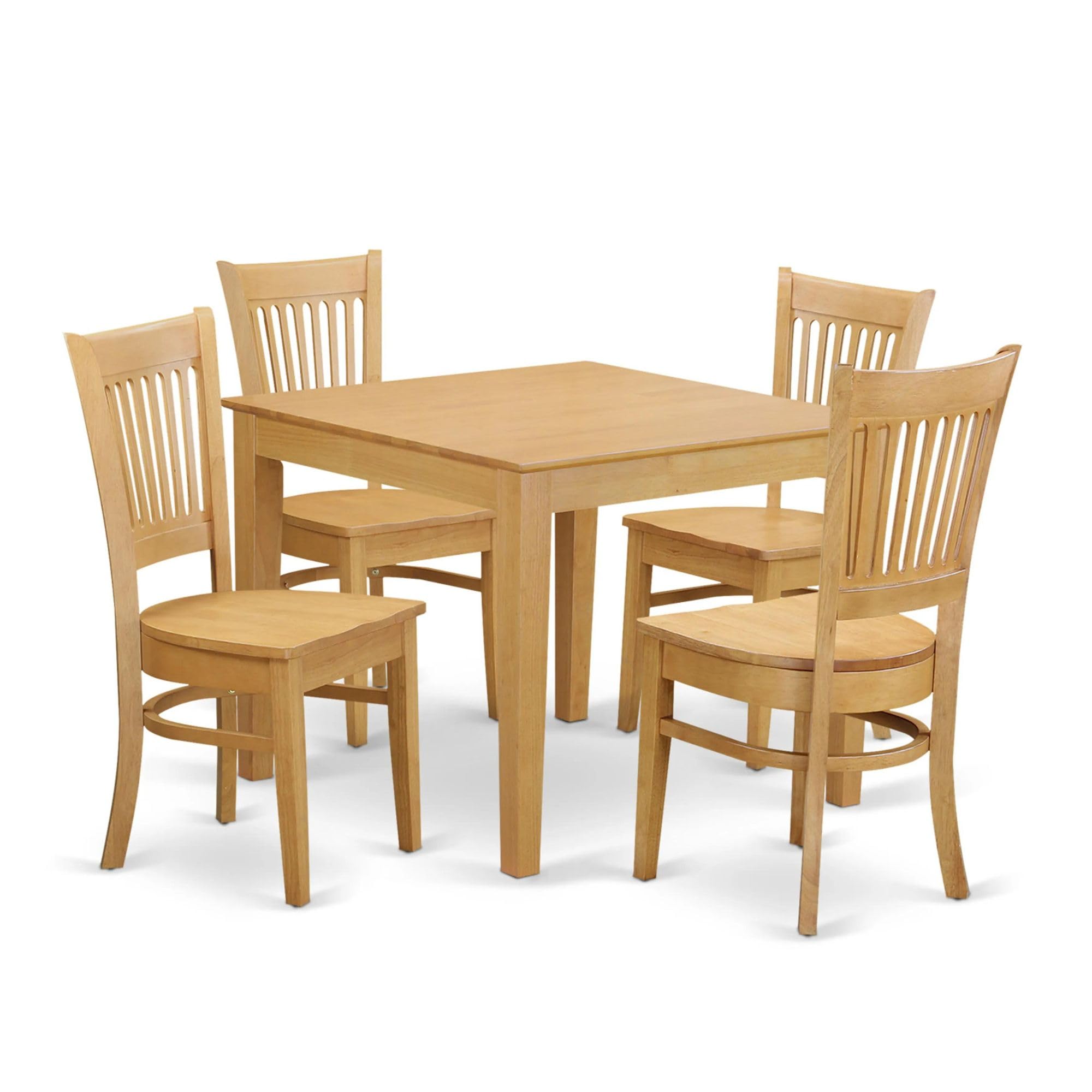 Oak Square Dining Set Wood Table 4 Fabric Chairs