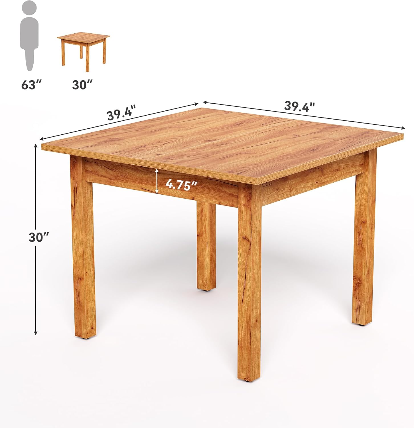 Oak Brown Square Dining Table Seats Four People