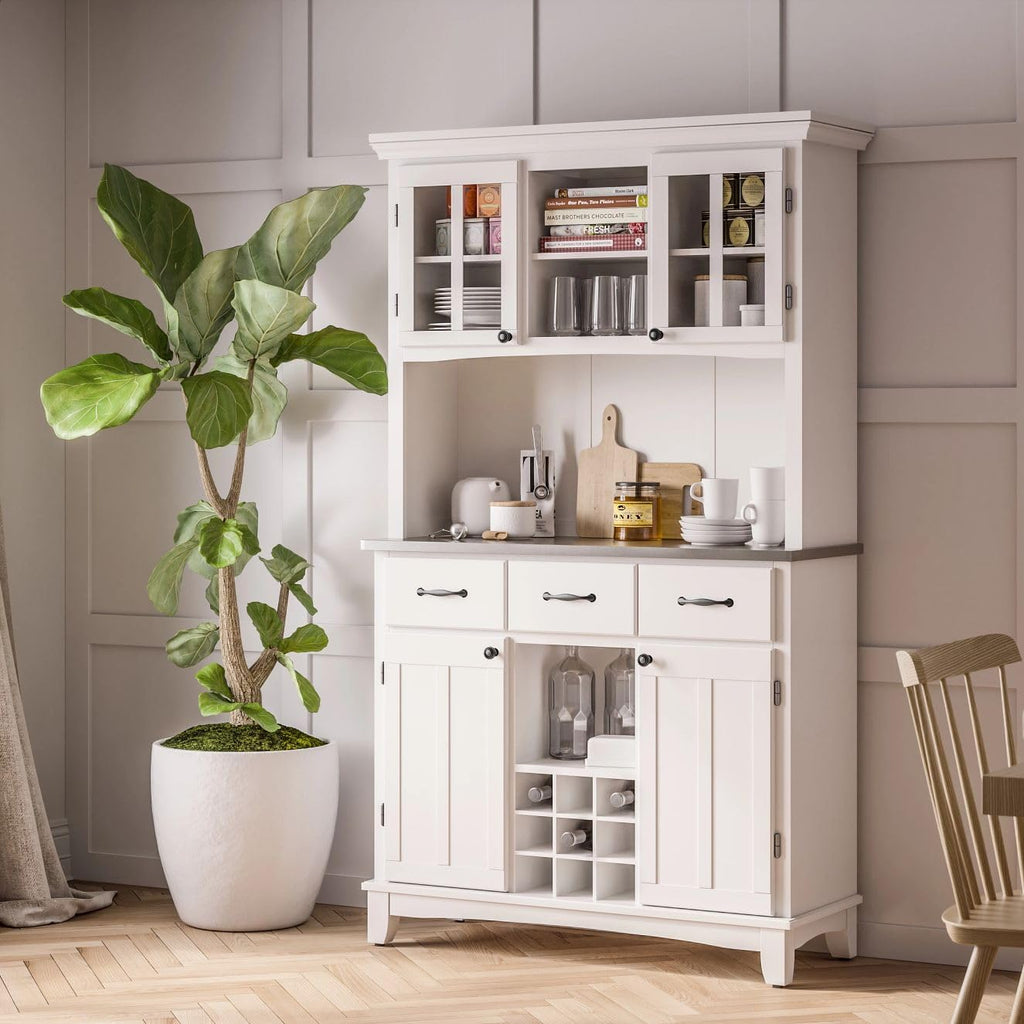 Off White Wooden Sideboard Storage Hutch Cabinet
