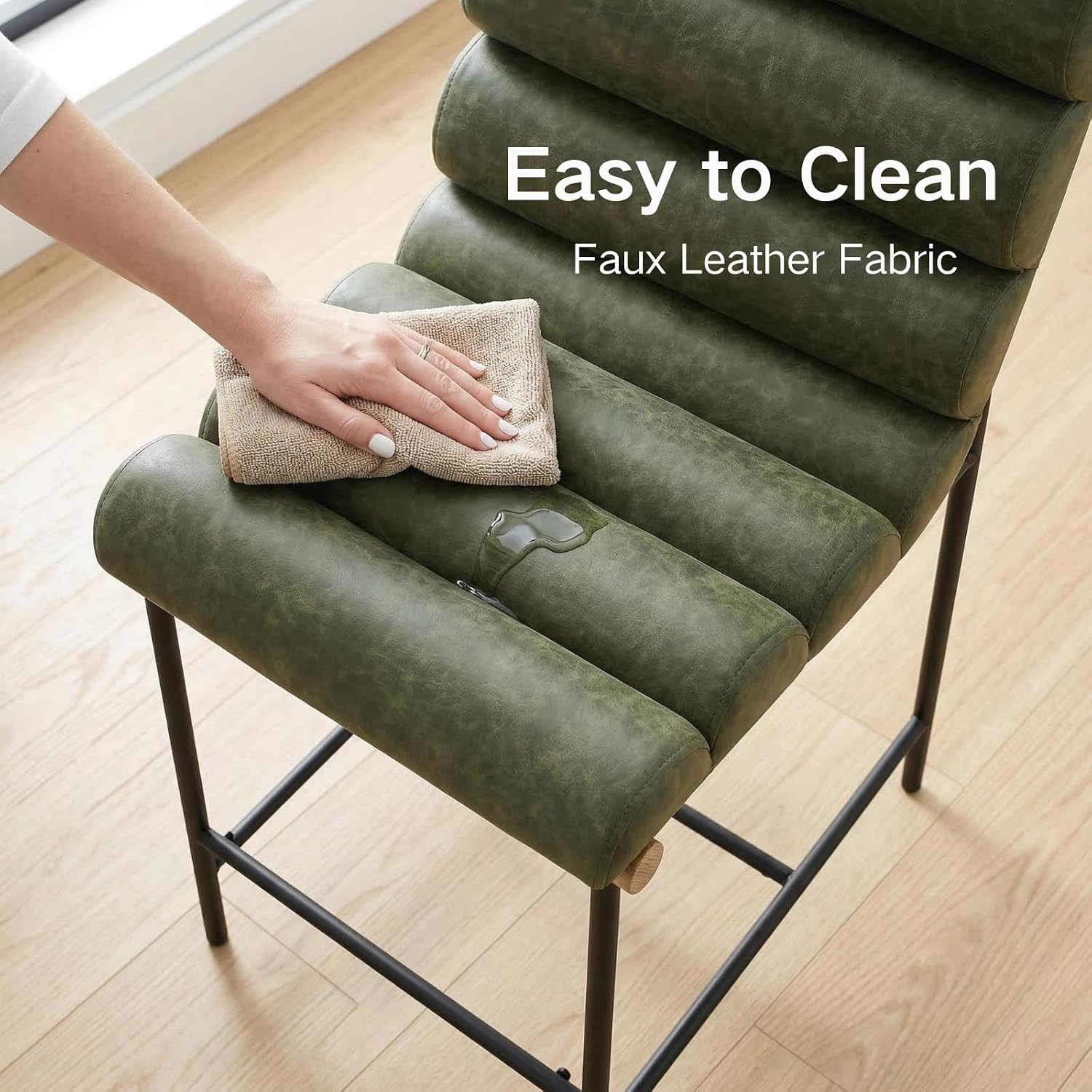 Green Tufted Bar Stools Black Metal Frames Set 4
