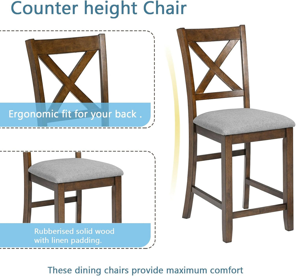 Walnut Farmhouse Dining Set Wood Table 4 Chairs