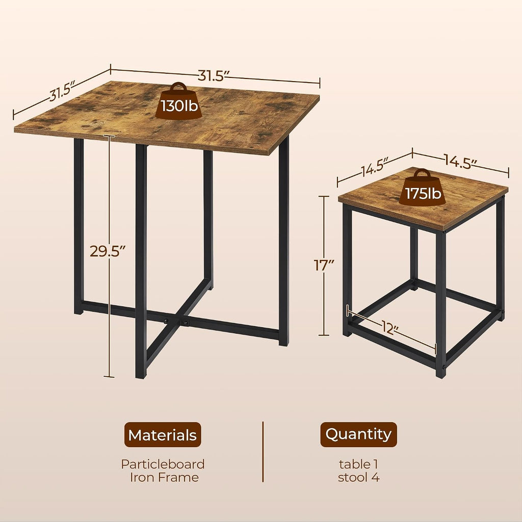Rustic Brown Dining Table Stools Space Saving Set 4