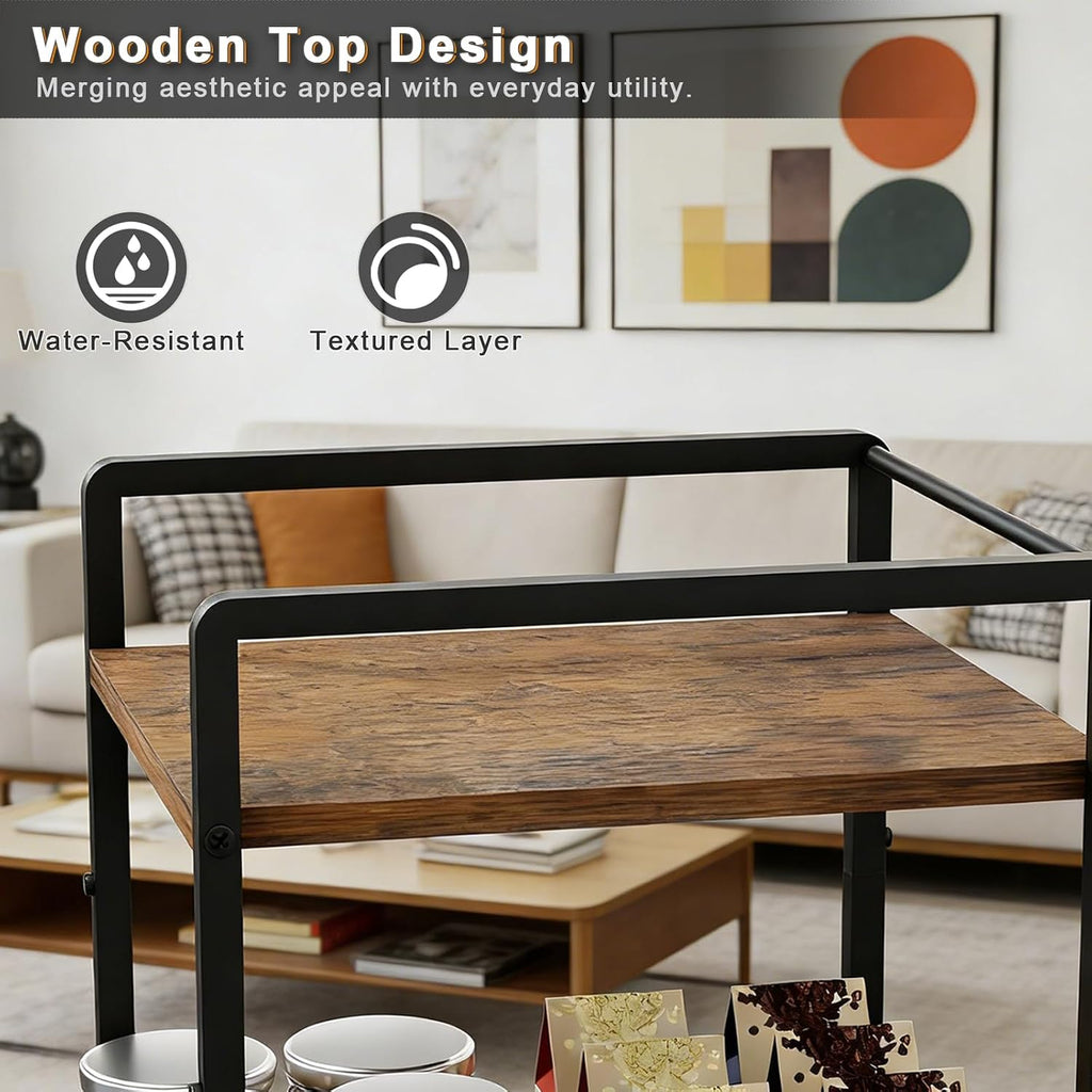 6-Tier Wood Top Cart Pull Out Baskets Black