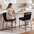 Brown Tufted Bar Stools Metal Legs Set of Two