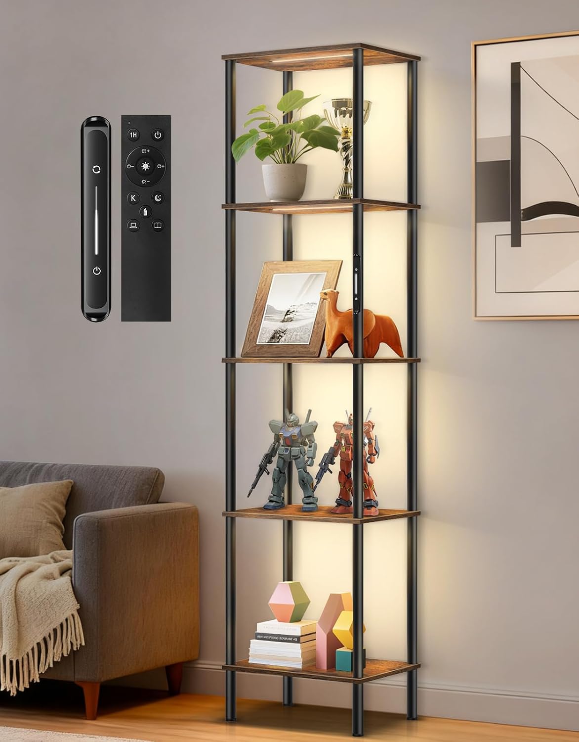 Tall Display Shelves LED Lights Dimmable Remote