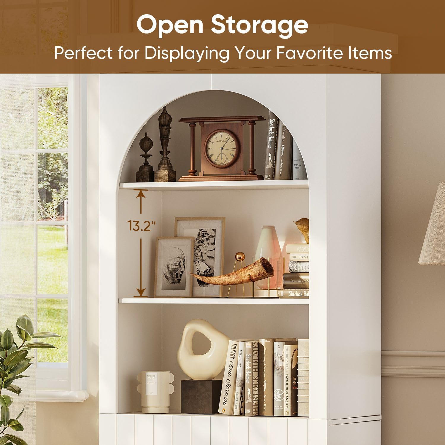 Tall White Arched Cabinet Drawers Gold Handles