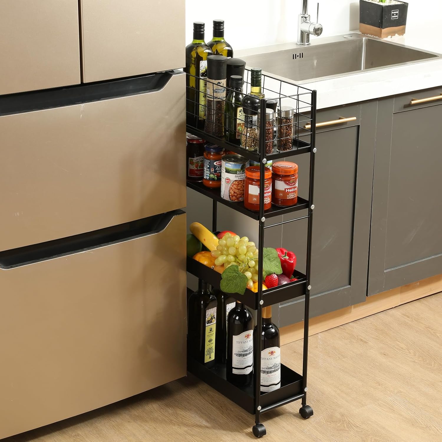 4-Tier Narrow Rolling Metal Storage Organizer Cart