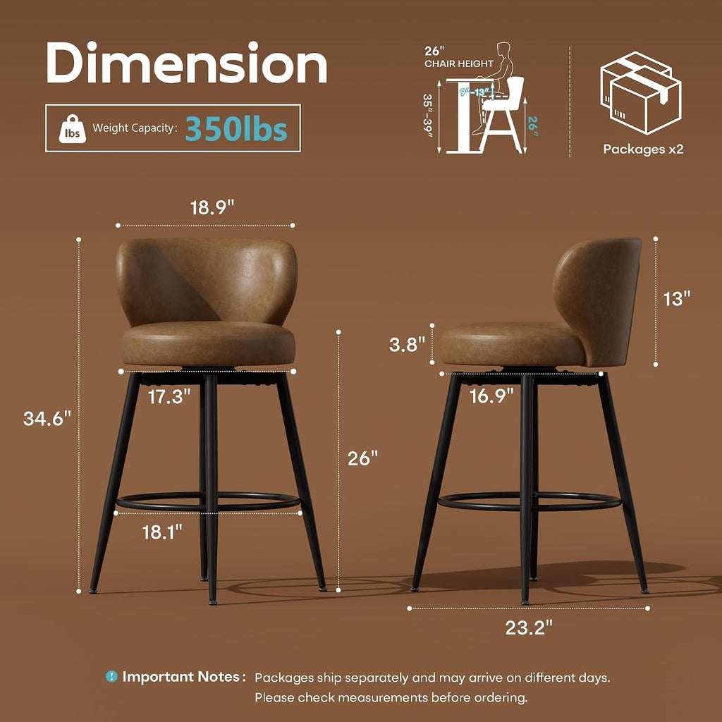 Swivel Brown Bar Stools Cushioned Winged Back Set 4