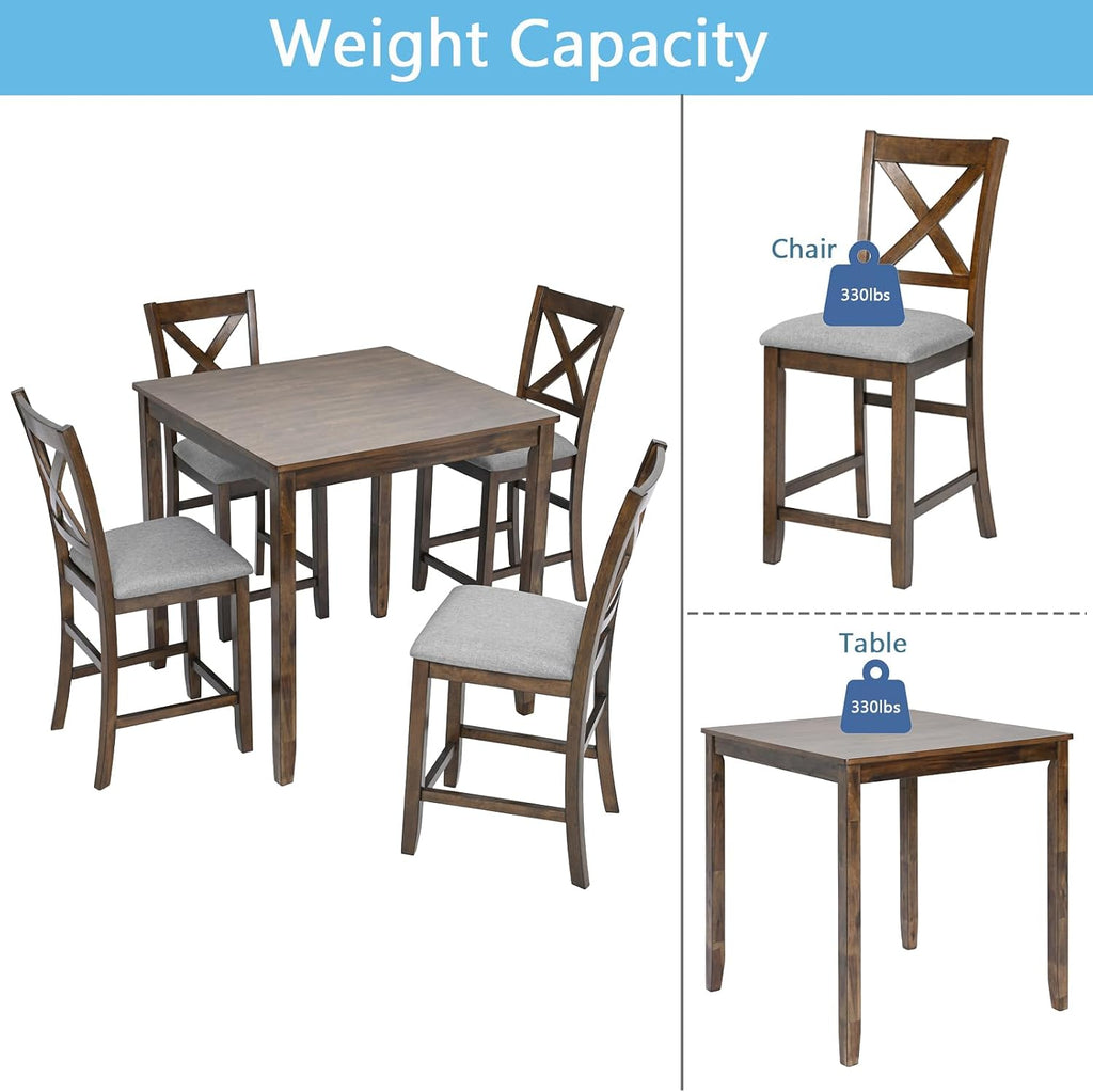 Walnut Farmhouse Dining Set Wood Table 4 Chairs