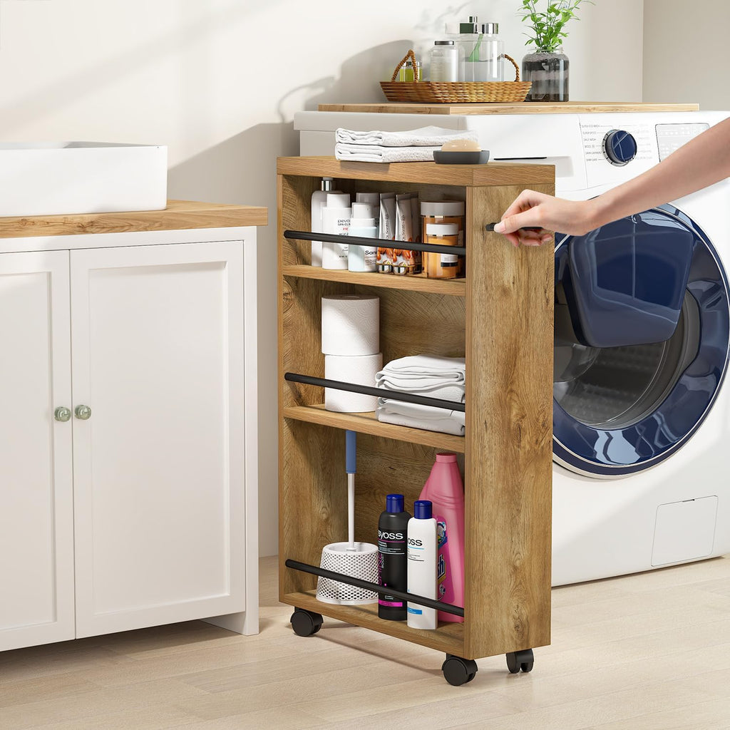 4-Tier Slim Rolling Storage Cart With Handle