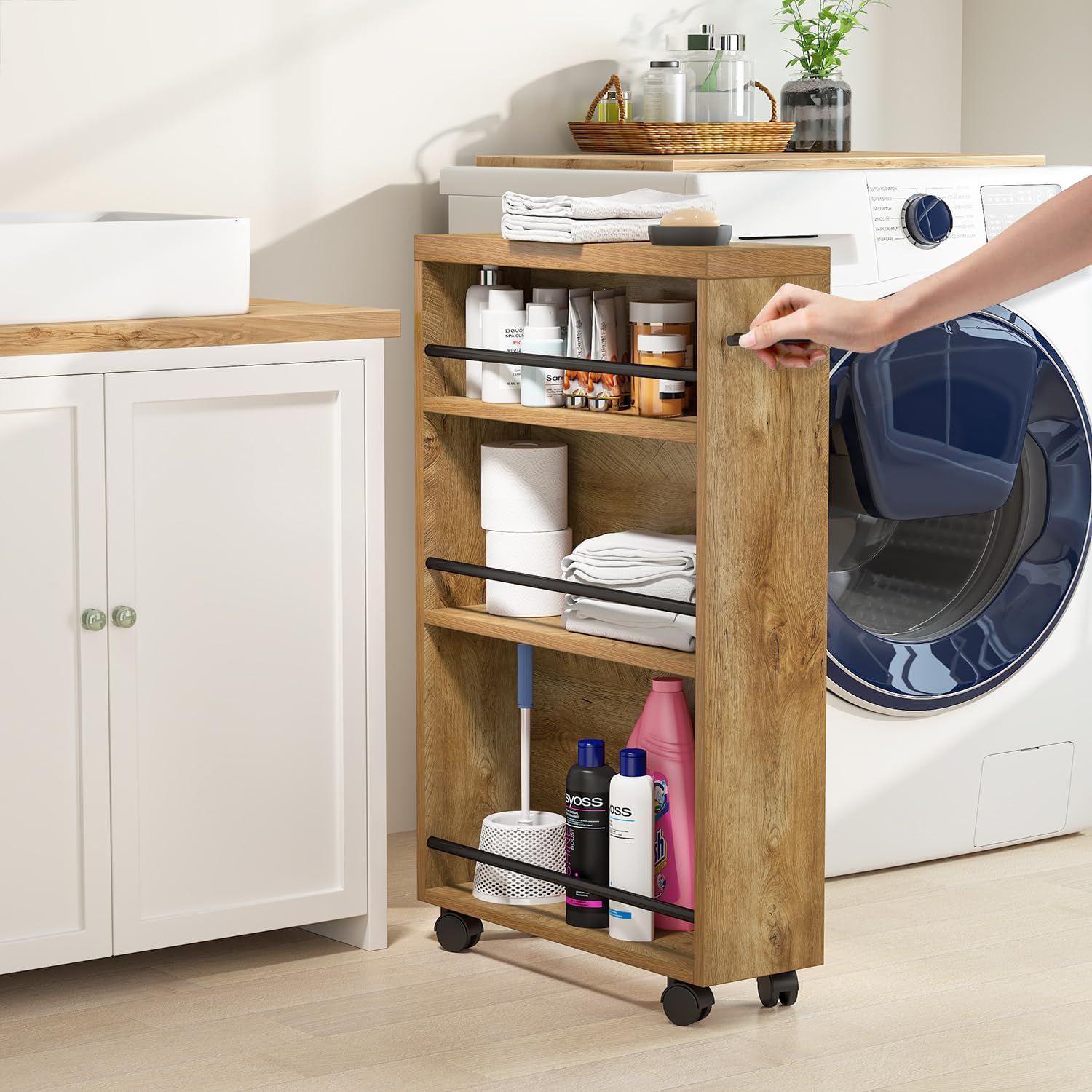 4-Tier Slim Rolling Storage Cart With Handle