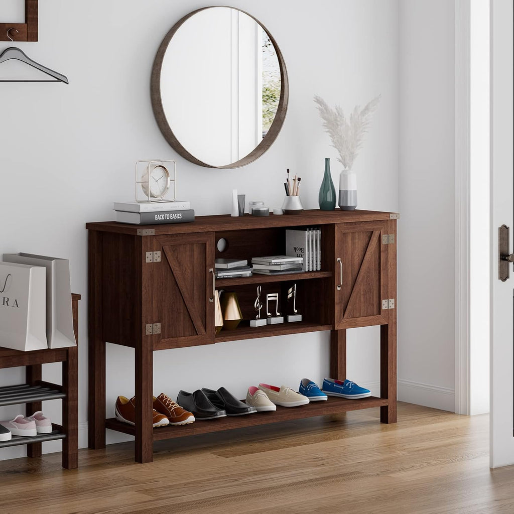 Farmhouse Wood Sideboard Cabinets Open Shelves Brown