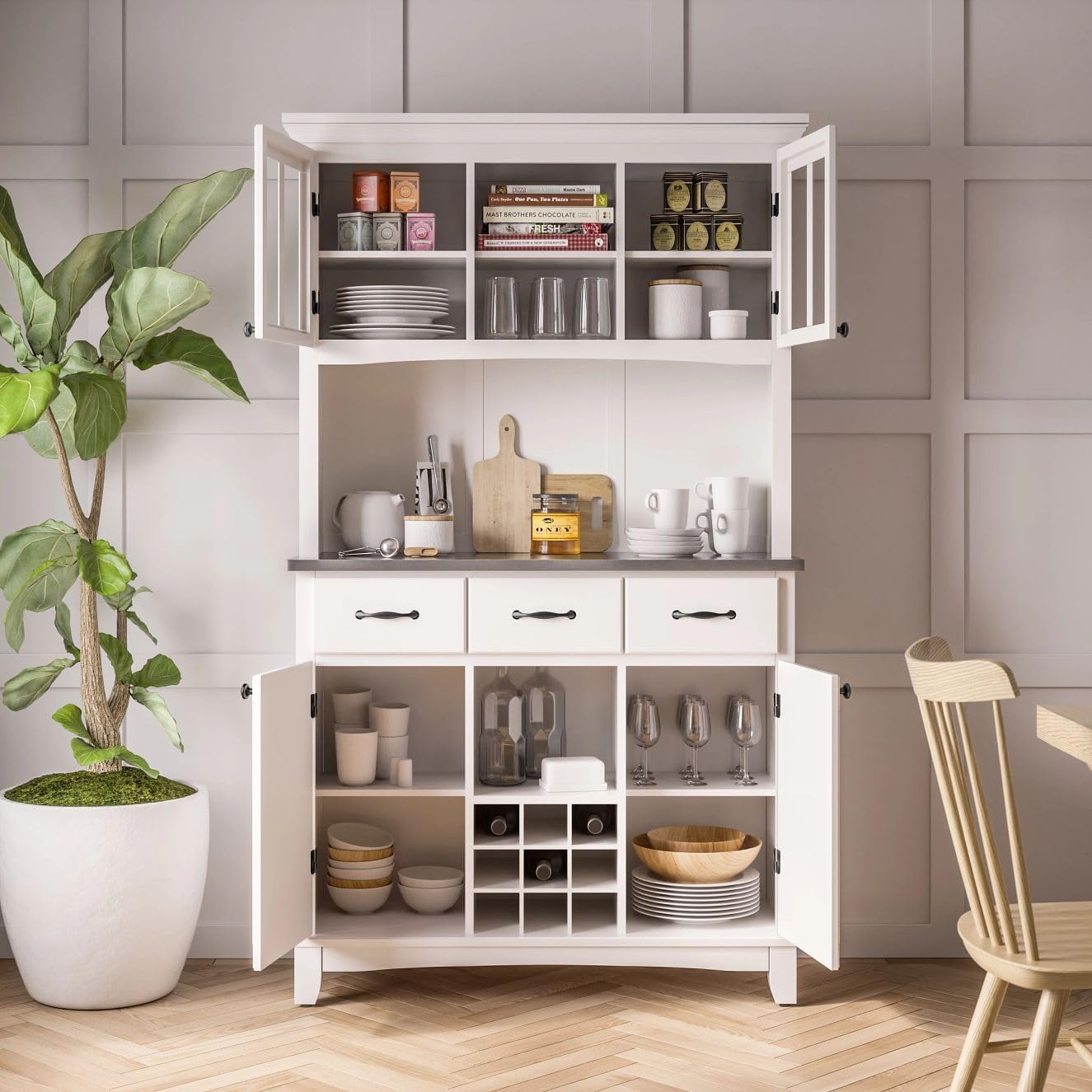 Off White Wooden Sideboard Storage Hutch Cabinet