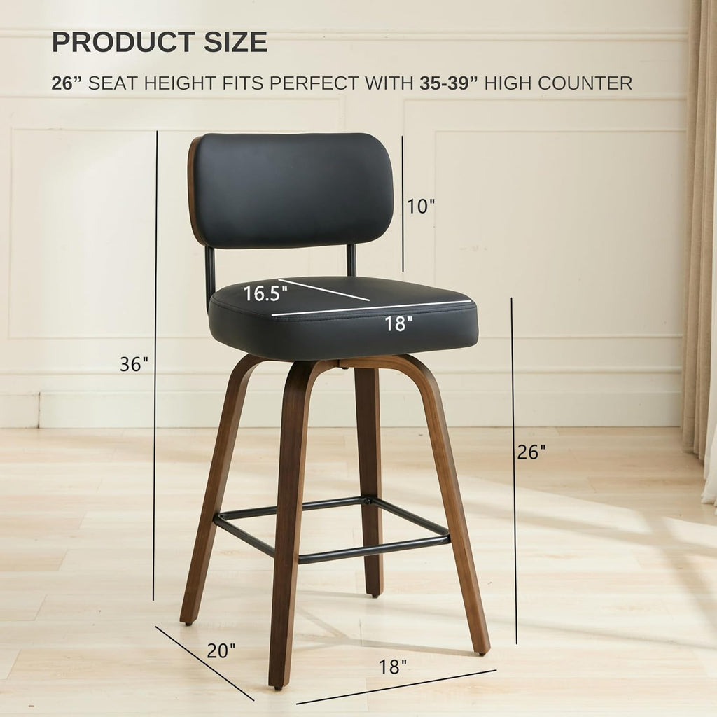 Black Swivel Bar Stools Walnut Legs Set of 3