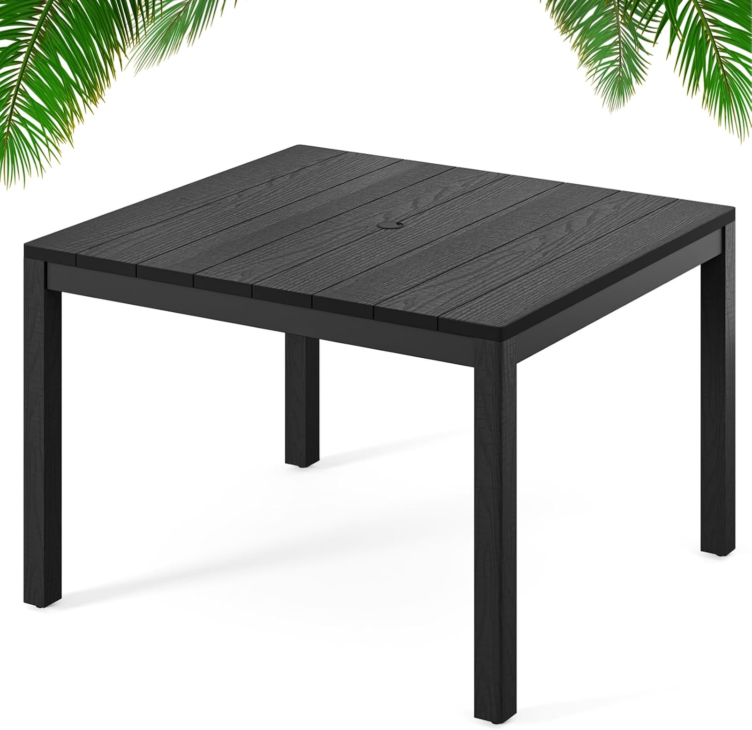 Black Square Patio Table Umbrella Hole Seats 4
