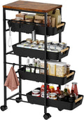 5-Tier Wood Top Cart Pull Out Baskets Black