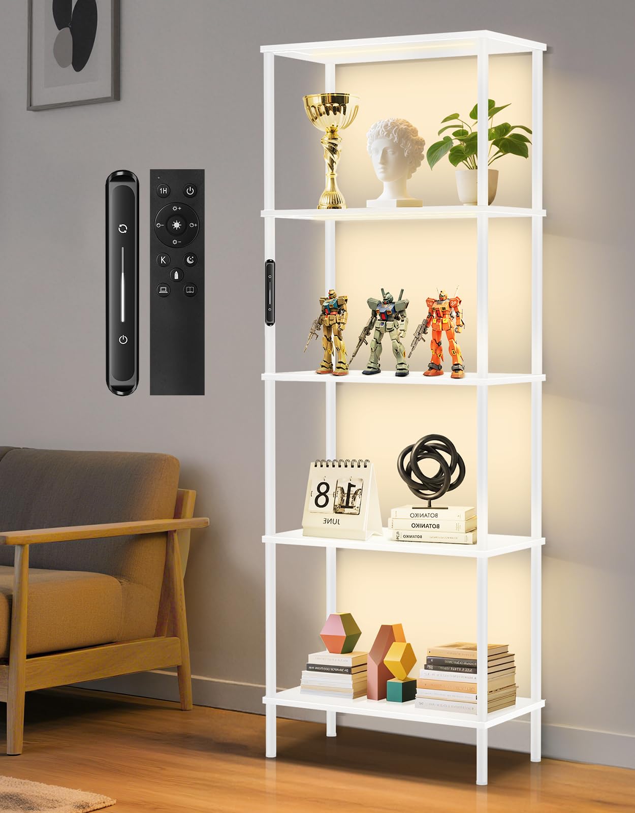 Tall Display Shelves LED Lights Dimmable Remote
