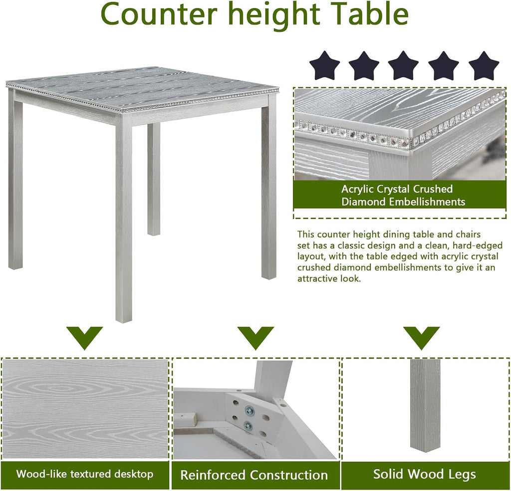 Silver Grey Square Wood Dining Table Seats Four