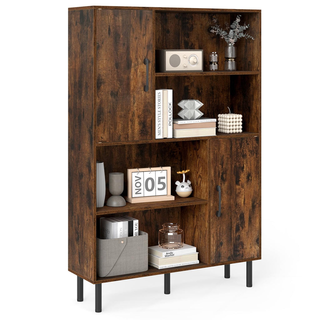 4-Tier Tall Sideboard Cabinet Doors Shelves Natural