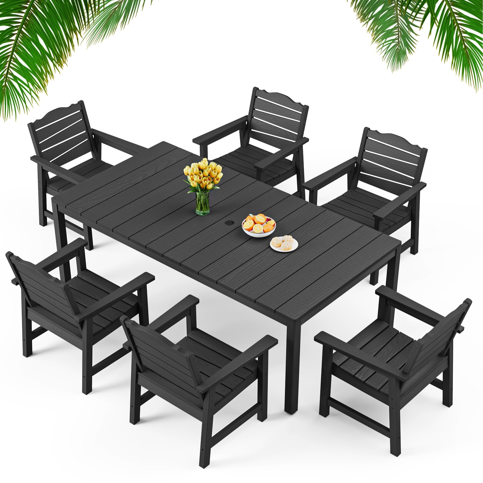 Black Square Patio Table Umbrella Hole Seats 4