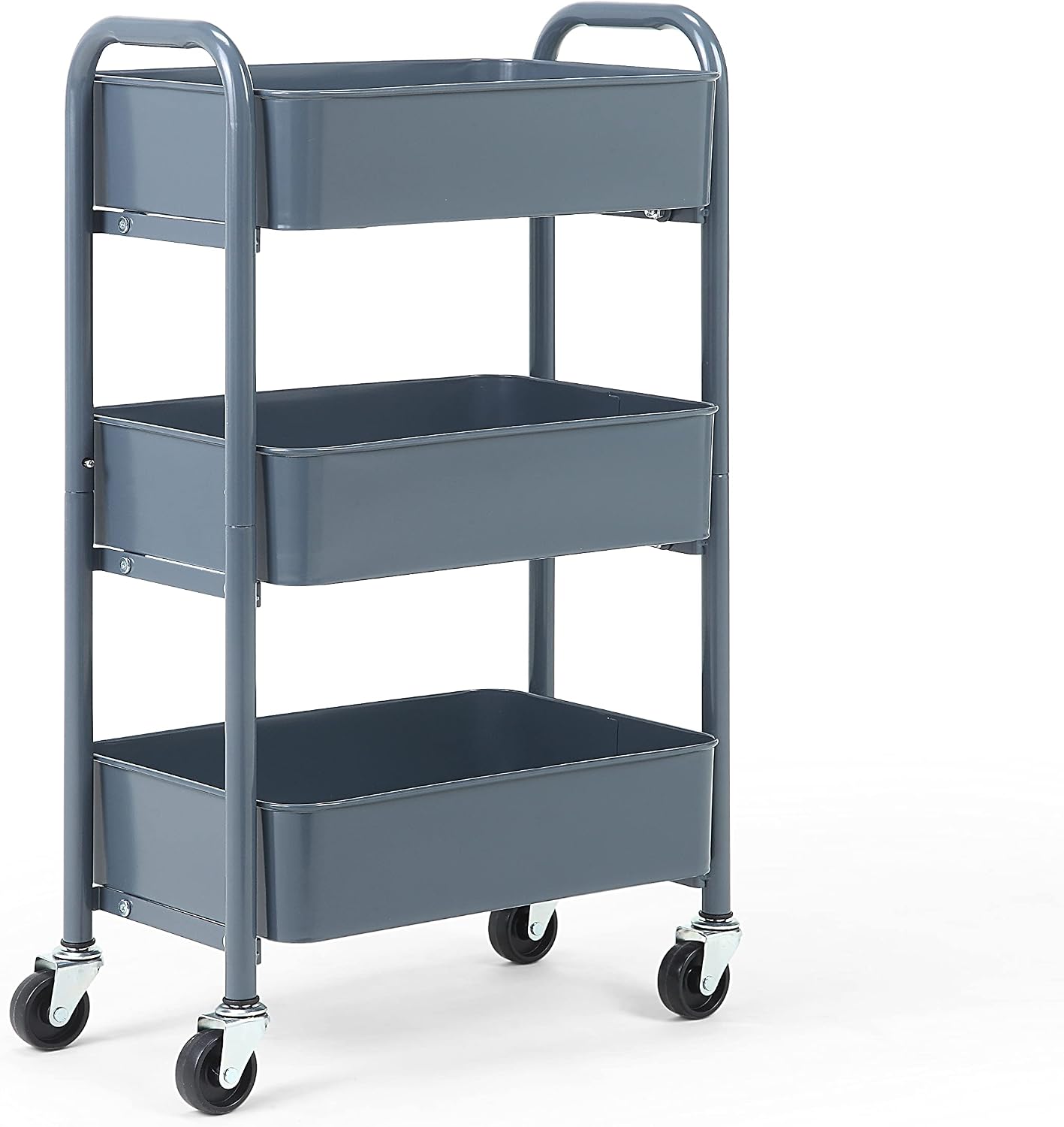 3-Tier Compact Rolling Metal Storage Cart Blue
