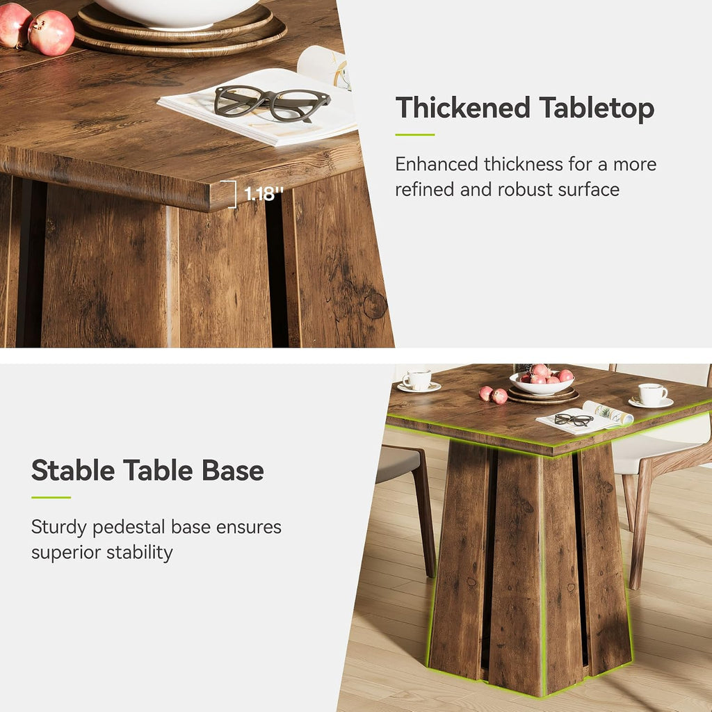 Rustic Brown Square Dining Table Pedestal Base Set 4