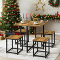 Rustic Brown Dining Table Stools Space Saving Set 4