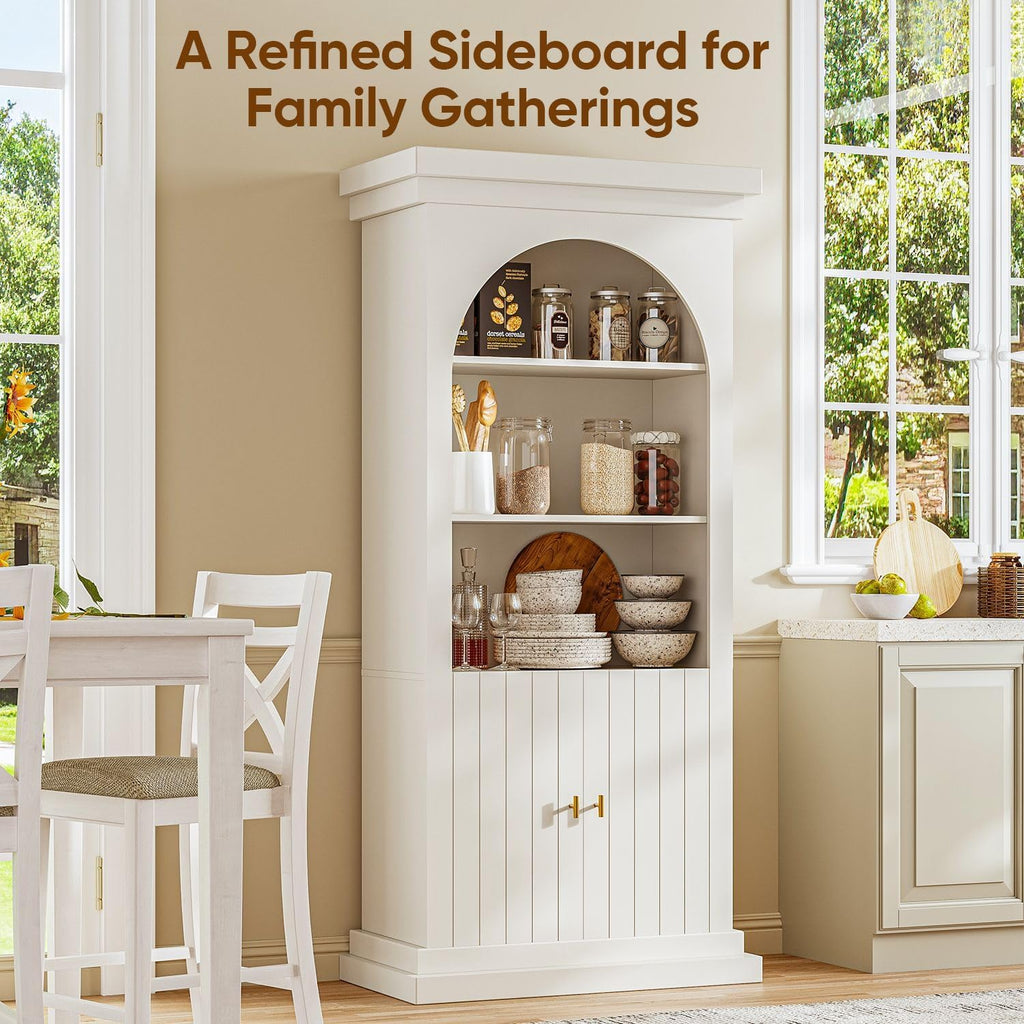 Tall White Arched Cabinet Drawers Gold Handles