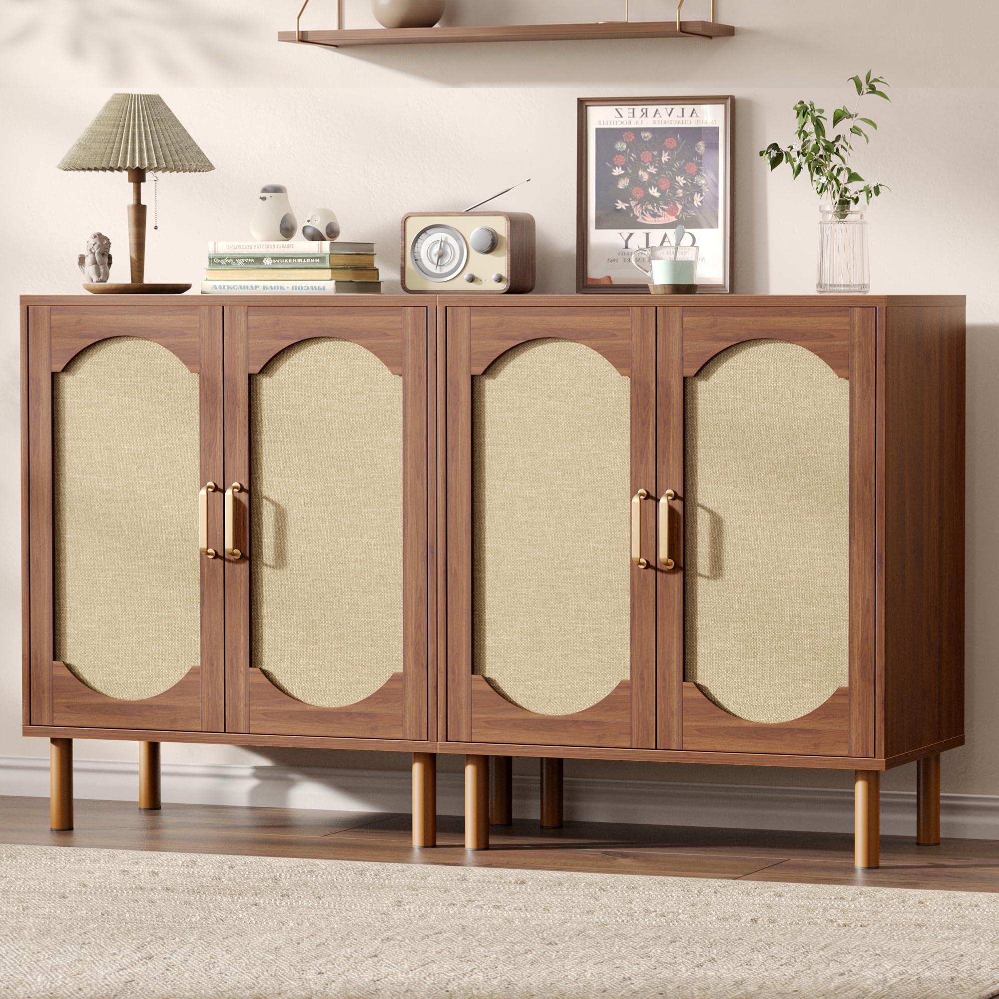 Fluted Sideboard Four Doors Open Storage Shelves
