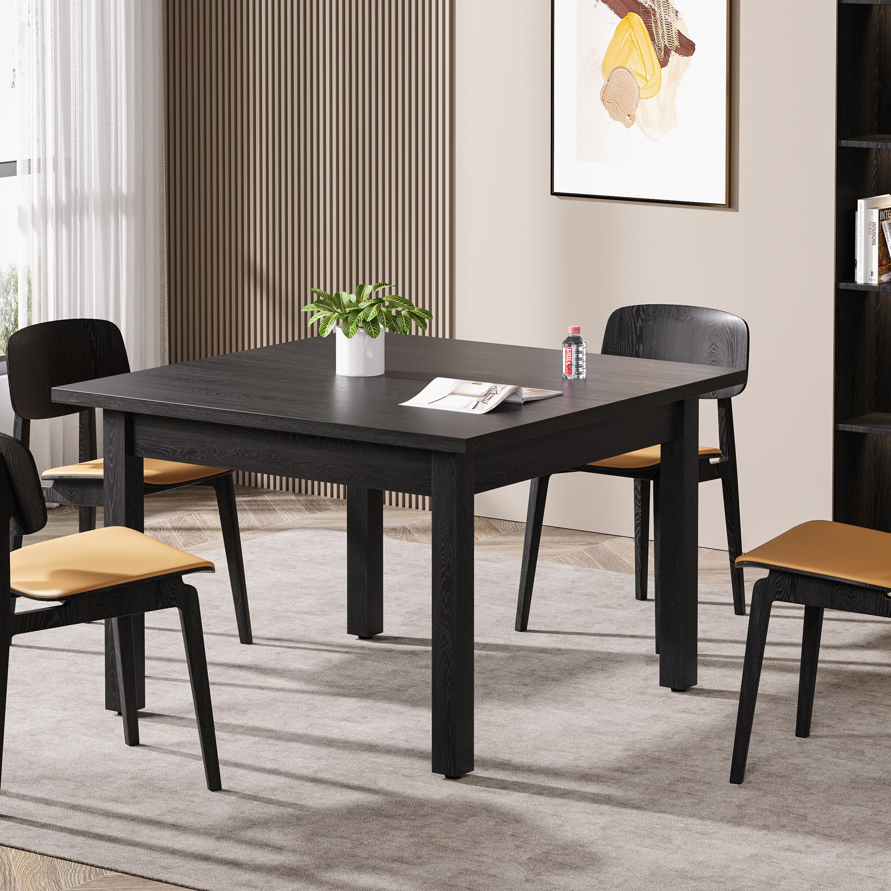 Oak Brown Square Conference Table Wood Legs Seats 4