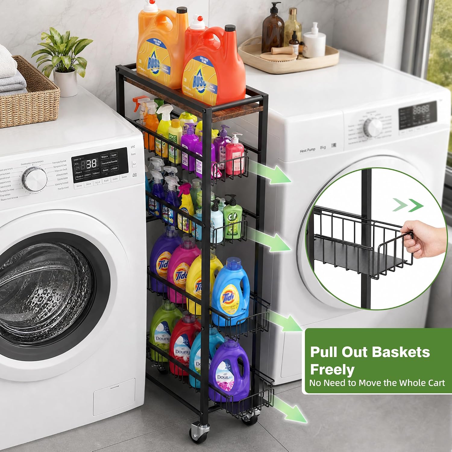 5-Tier Slim Cart with Four Pull Out Baskets