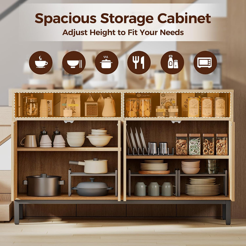 Fluted Sideboard Four Doors Open Storage Shelves
