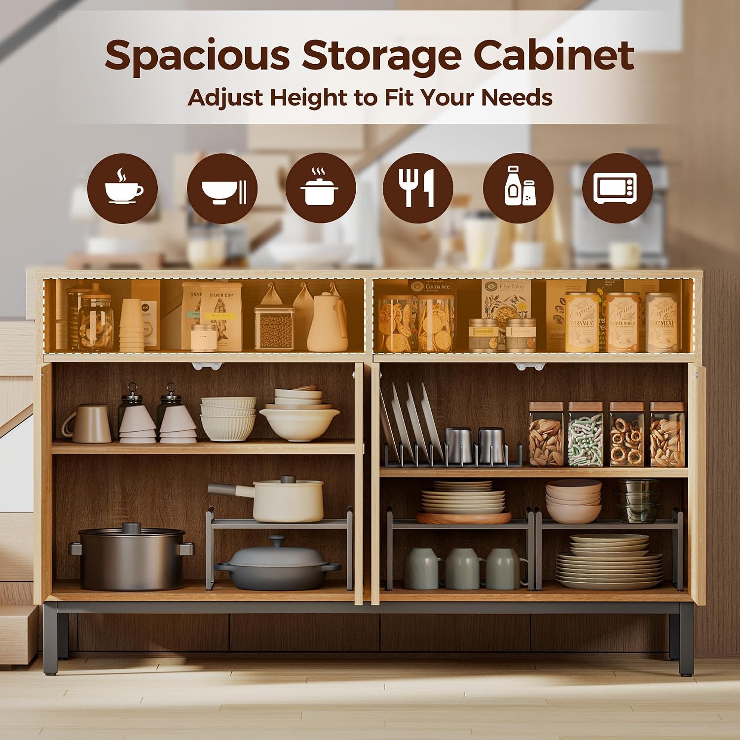Fluted Sideboard Four Doors Open Storage Shelves