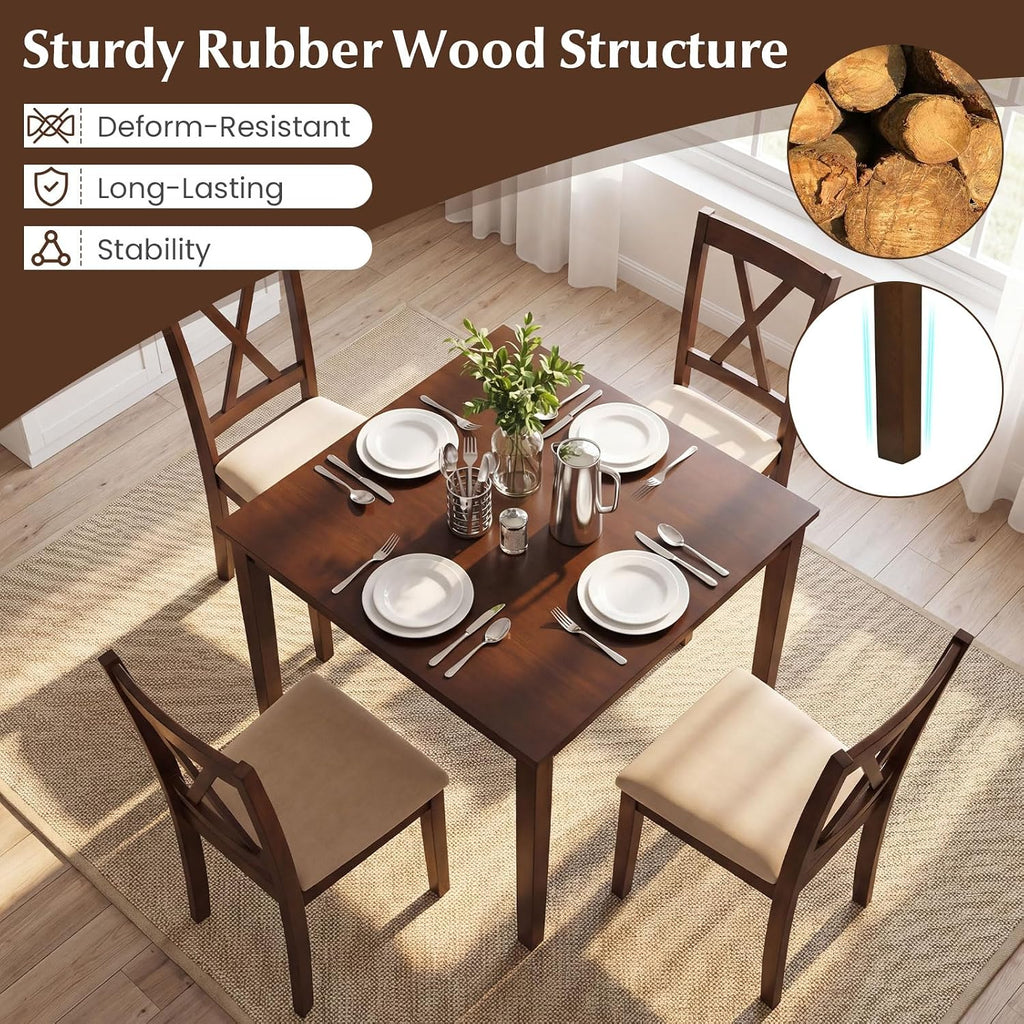 Walnut Wood Square Dining Table Rubber Legs Seats 4