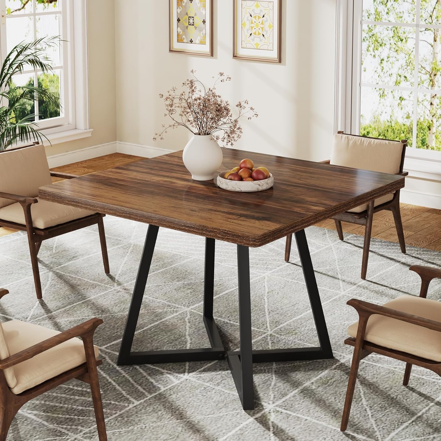 Industrial Square Dining Table Metal Base Seats Two