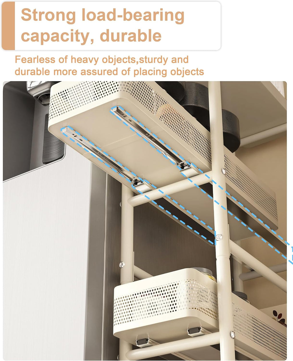 4-Tier Slim Rolling Cart with Pull Out Baskets White