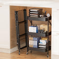3-Tier Foldable Under Desk Rolling Storage Cart Black