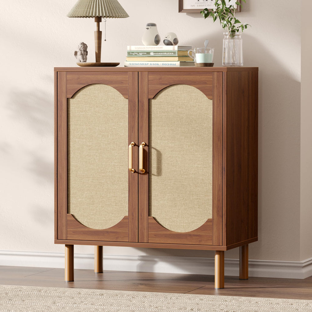Fluted Sideboard Four Doors Open Storage Shelves