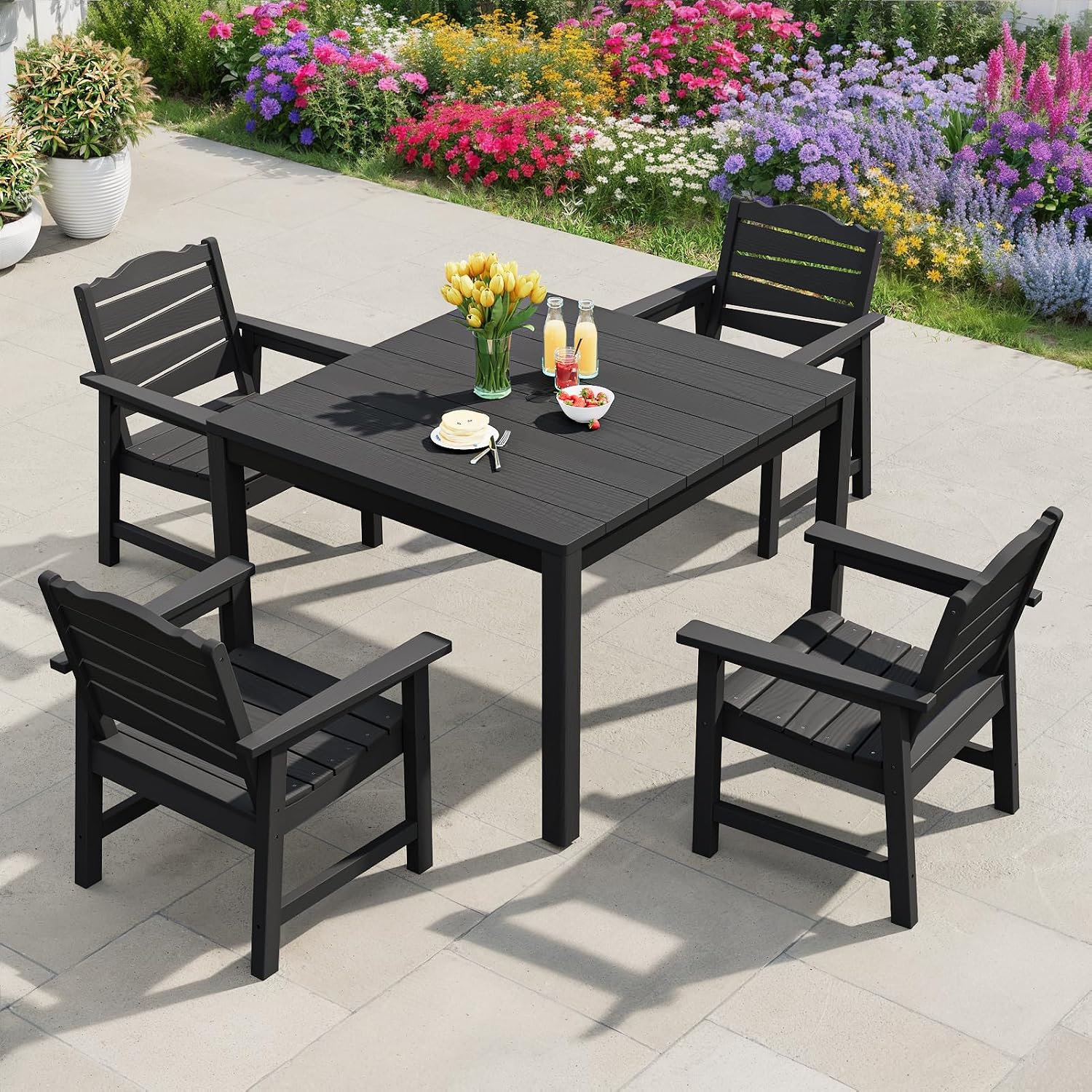 Black Square Patio Table Umbrella Hole Seats 4