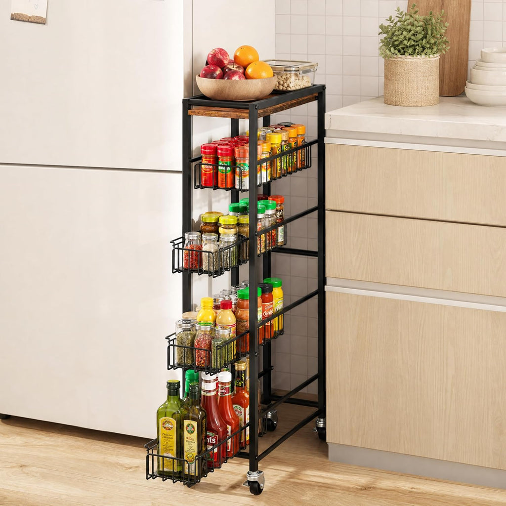 5-Tier Slim Cart with Four Pull Out Baskets