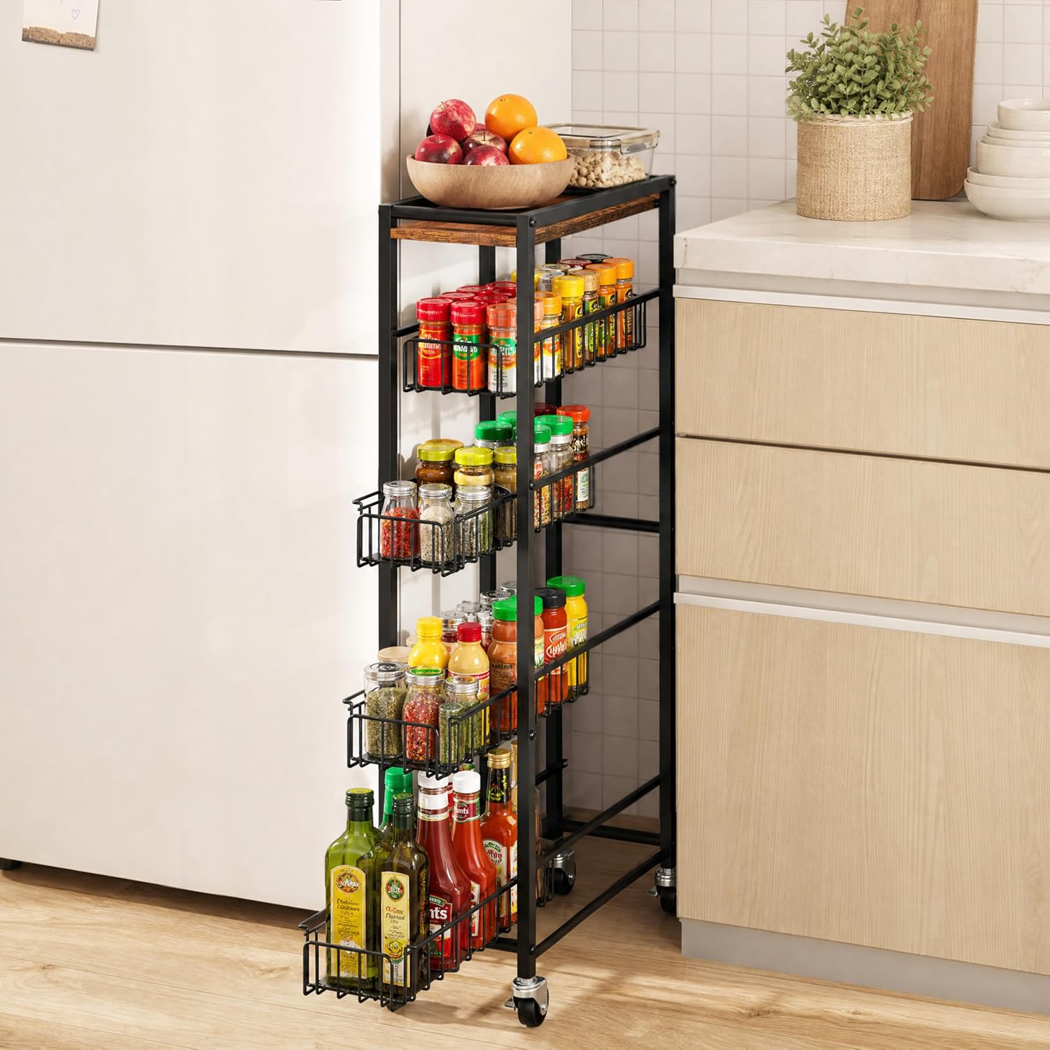 5-Tier Slim Cart with Four Pull Out Baskets