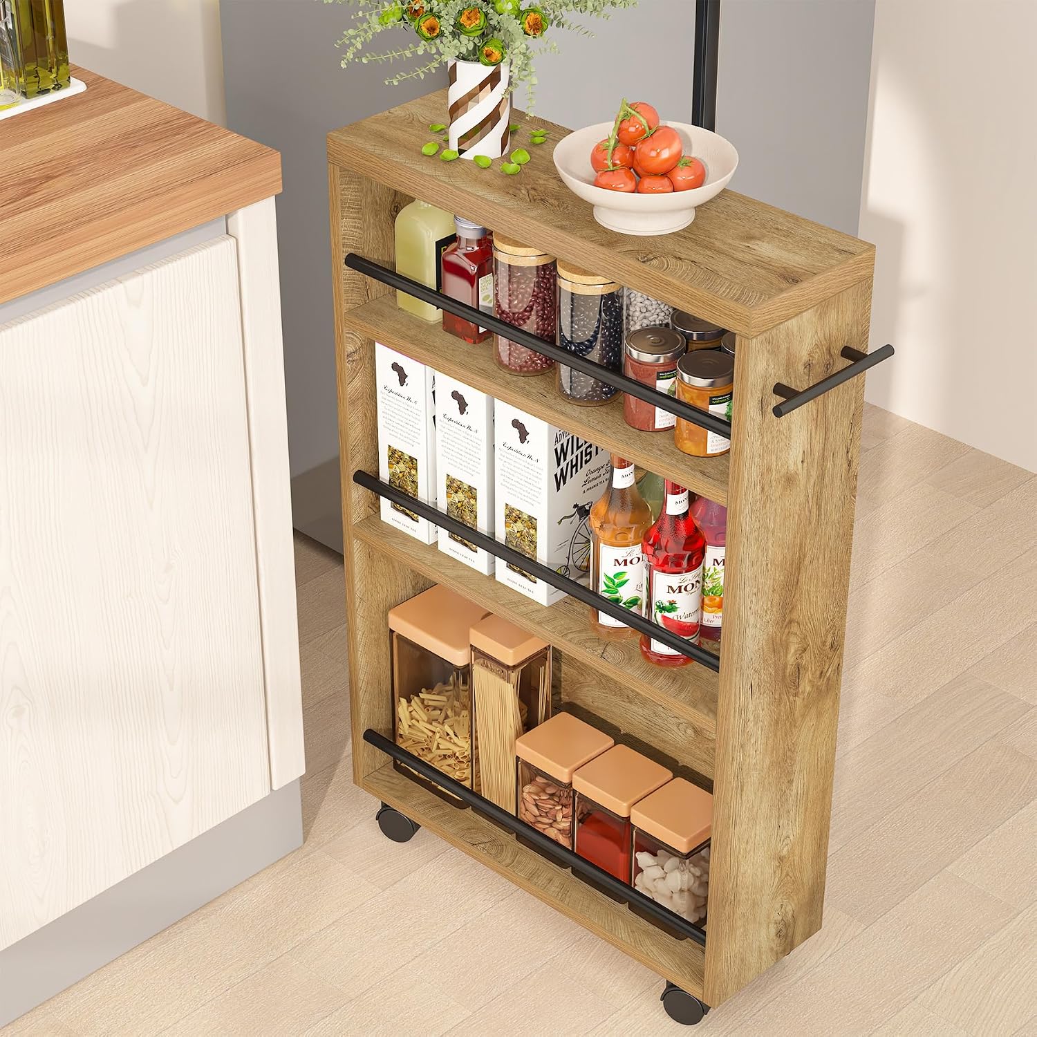 4-Tier Slim Rolling Storage Cart With Handle