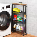 Narrow 4-Tier Rolling Storage Cart with Wood Top