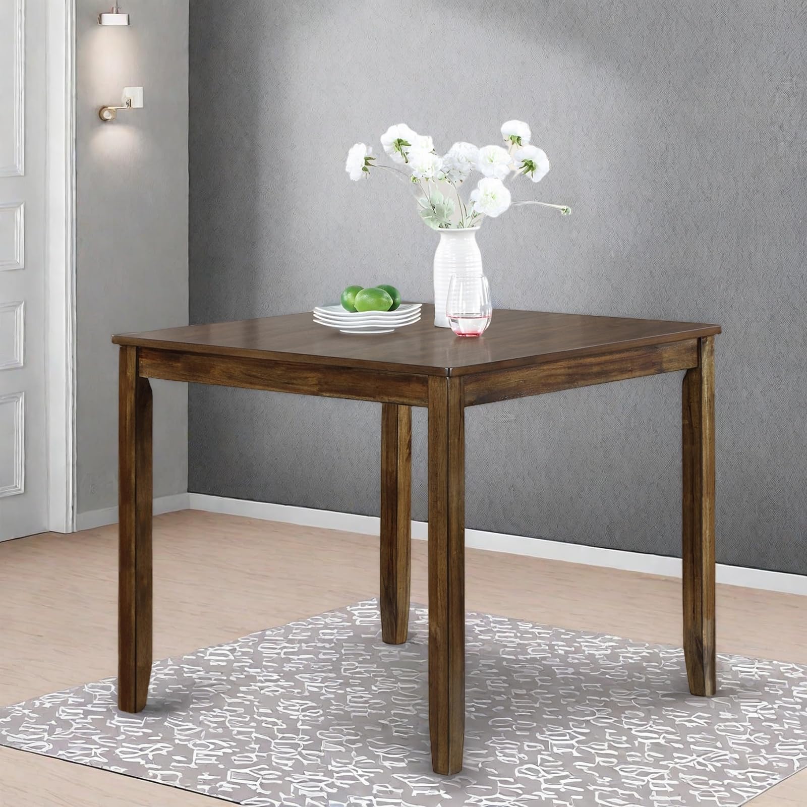 Walnut Square Wood Dining Table Tapered Legs Seats 4
