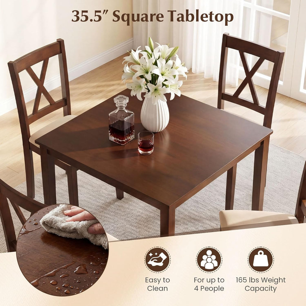 Walnut Wood Square Dining Table Rubber Legs Seats 4